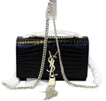 YVES SAINT LAURENT Caviar Leather Black Leather Silver Chain Clutch Crossbody Bag
