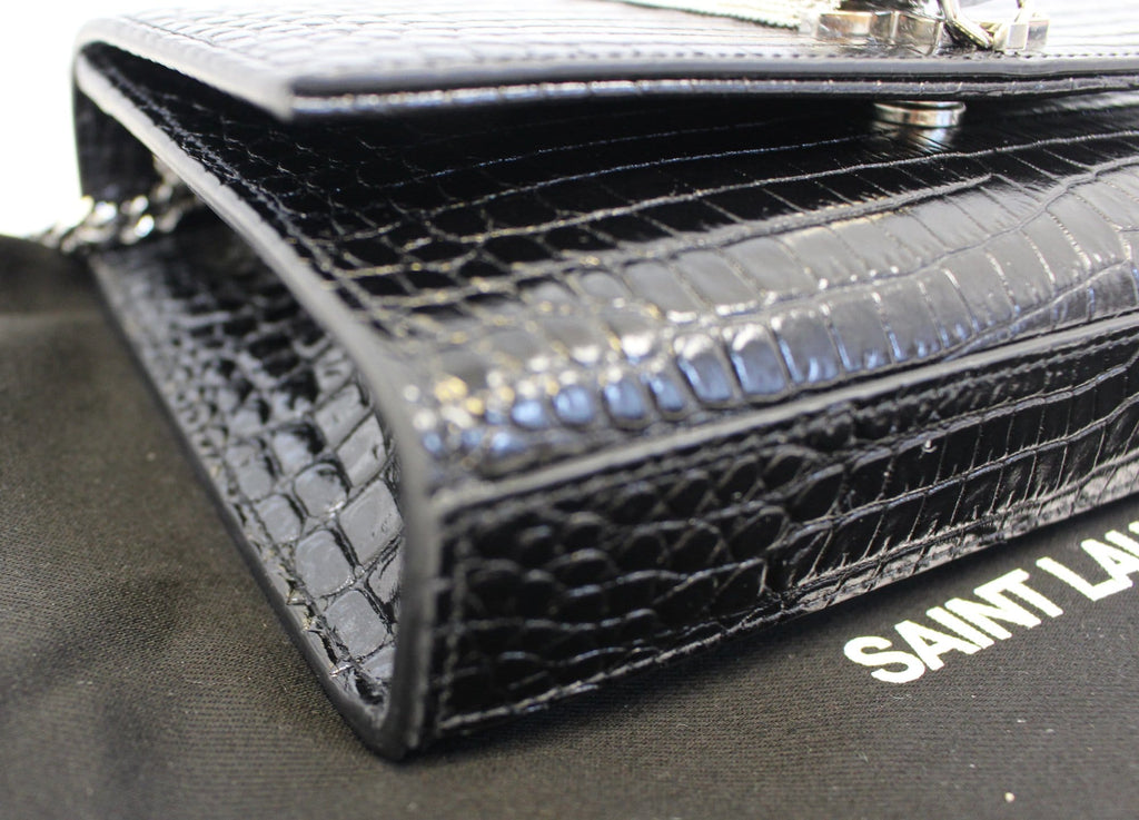 YVES SAINT LAURENT Caviar Leather Black Leather Silver Chain Clutch Crossbody Bag