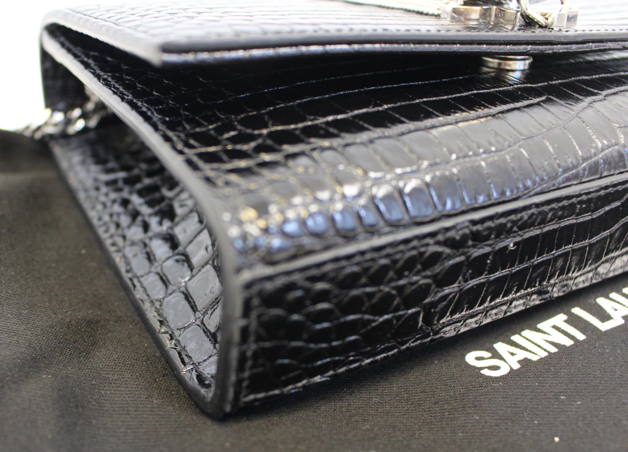 YVES SAINT LAURENT Caviar Leather Black Leather Silver Chain Clutch Crossbody Bag