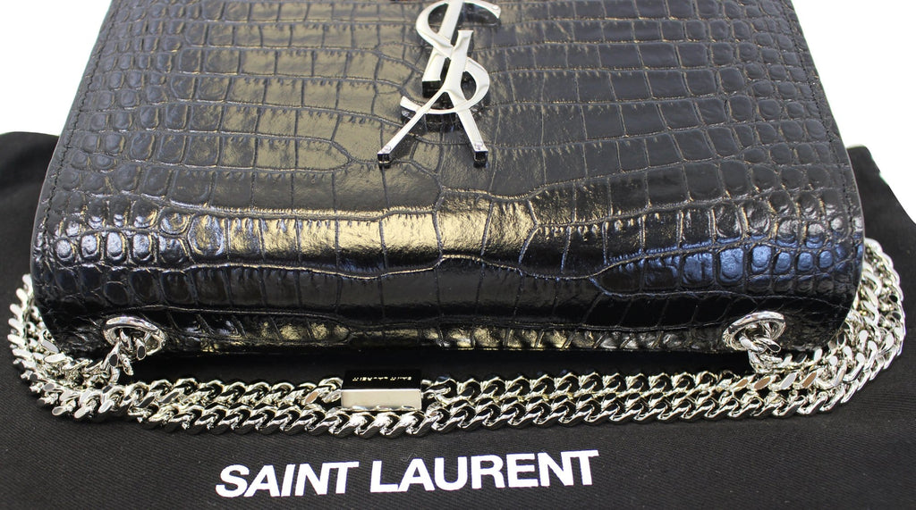 YVES SAINT LAURENT Caviar Leather Black Leather Silver Chain Clutch Crossbody Bag