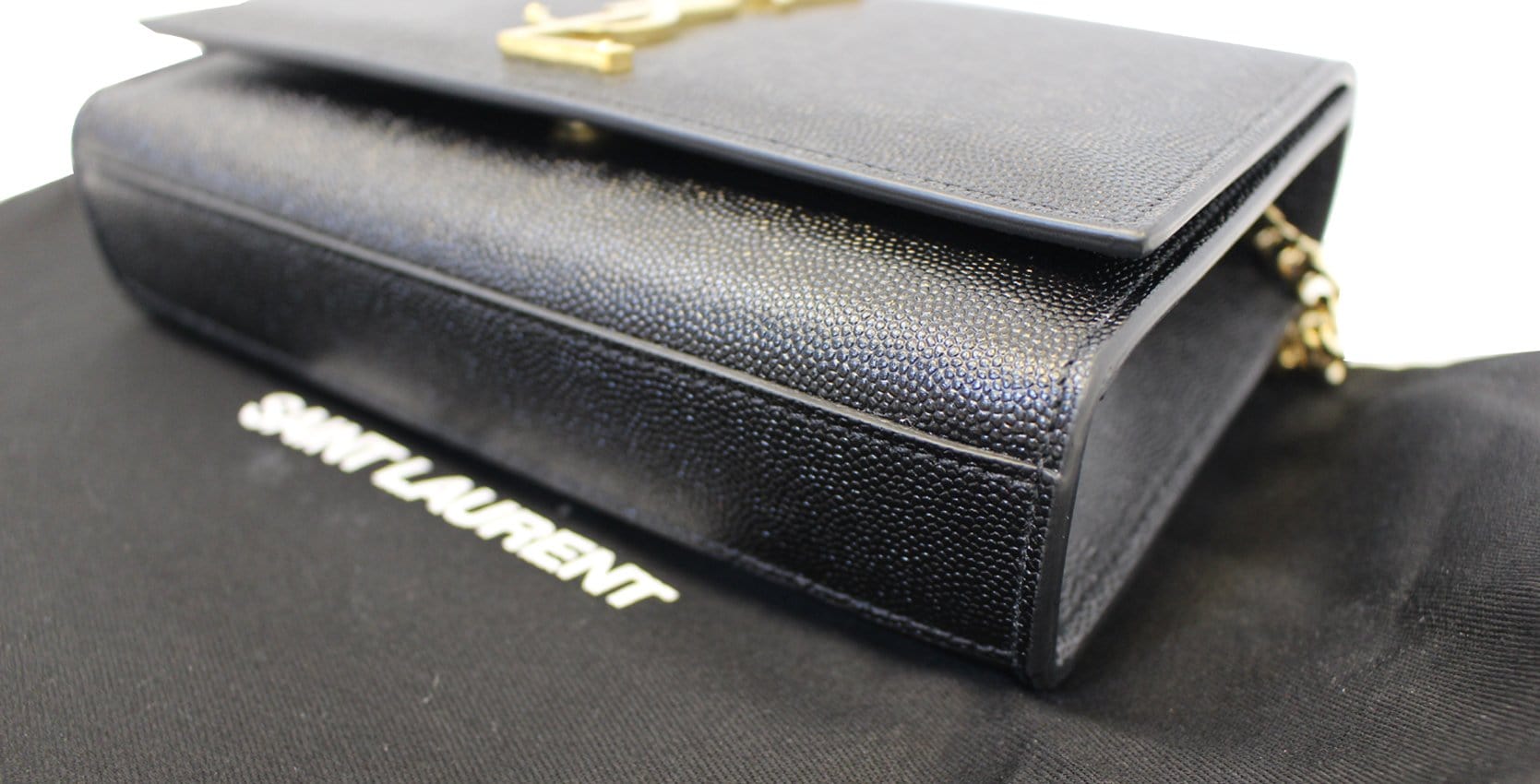 YVES SAINT LAURENT Kate Black Leather Gold Chain Clutch Crossbody Bag