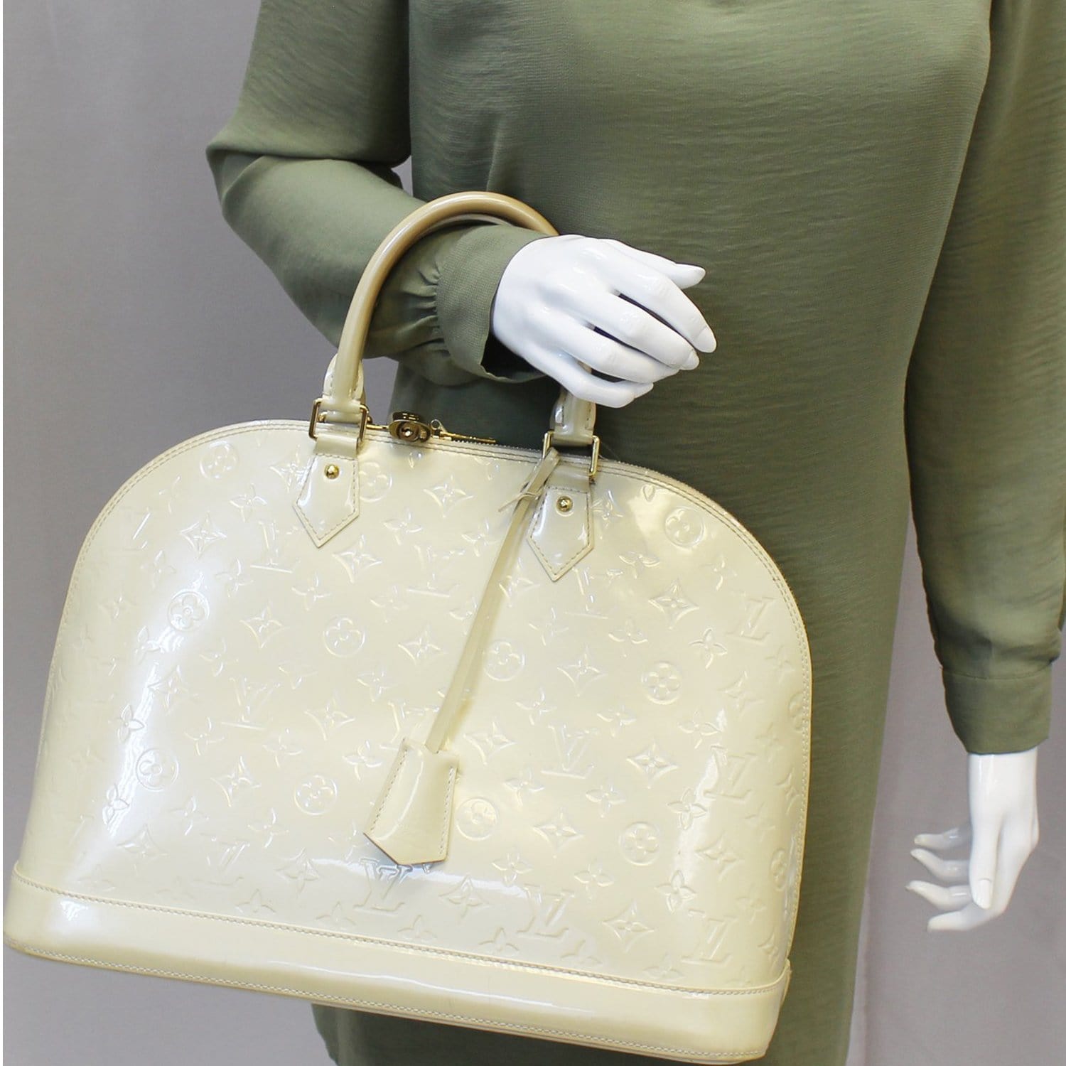 Louis Vuitton Alma GM Monogram Vernis Satchel Bag Cream
