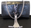 YVES SAINT LAURENT Caviar Leather Black Leather Silver Chain Clutch Crossbody Bag