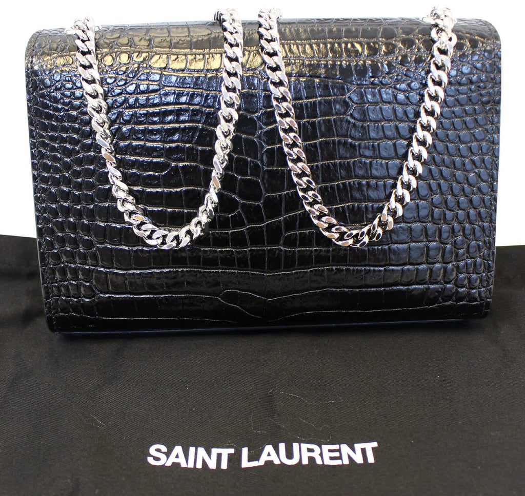 YVES SAINT LAURENT Caviar Leather Black Leather Silver Chain Clutch Crossbody Bag