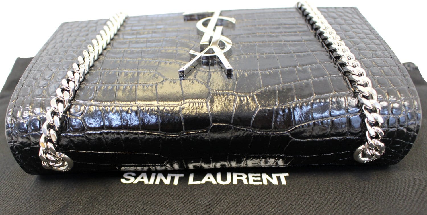 YVES SAINT LAURENT Caviar Leather Black Leather Silver Chain Clutch Crossbody Bag