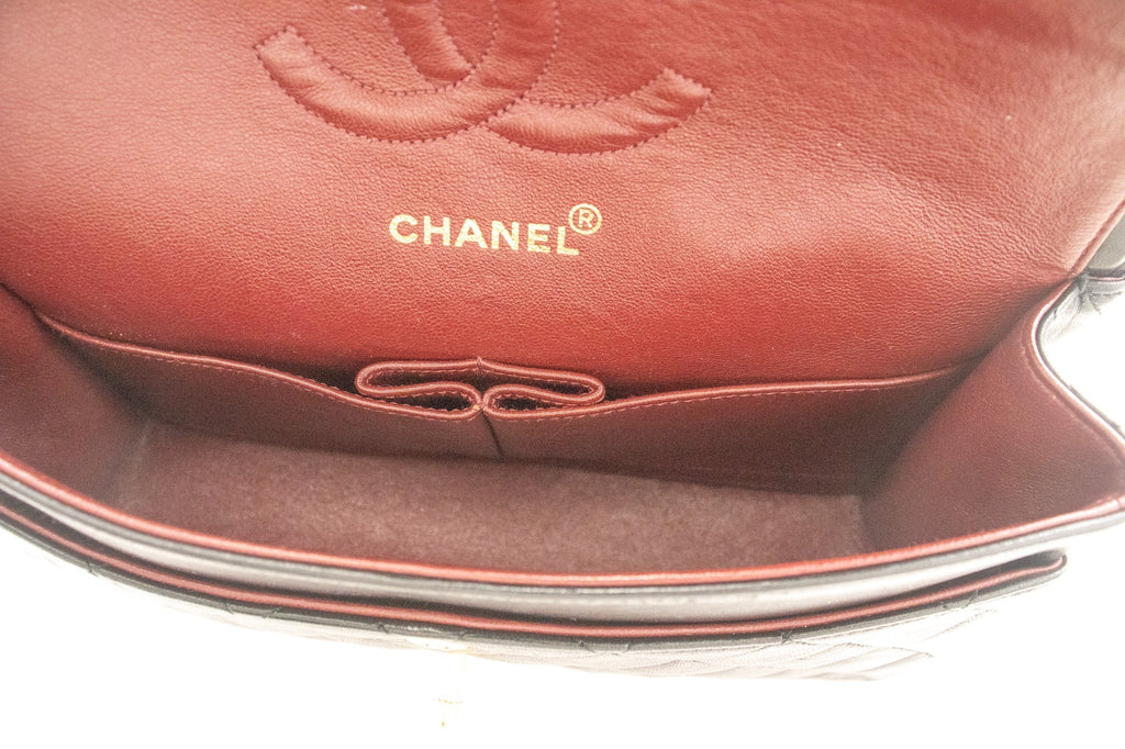 CHANEL Classic Double Flap 10" Chain Shoulder Bag Black Lambskin j92