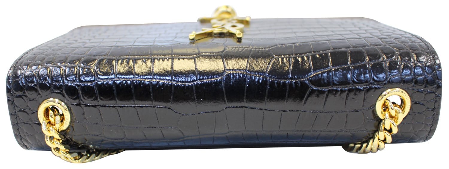 YVES SAINT LAURENT Caviar Leather Black Leather Gold Chain Clutch Crossbody Bag