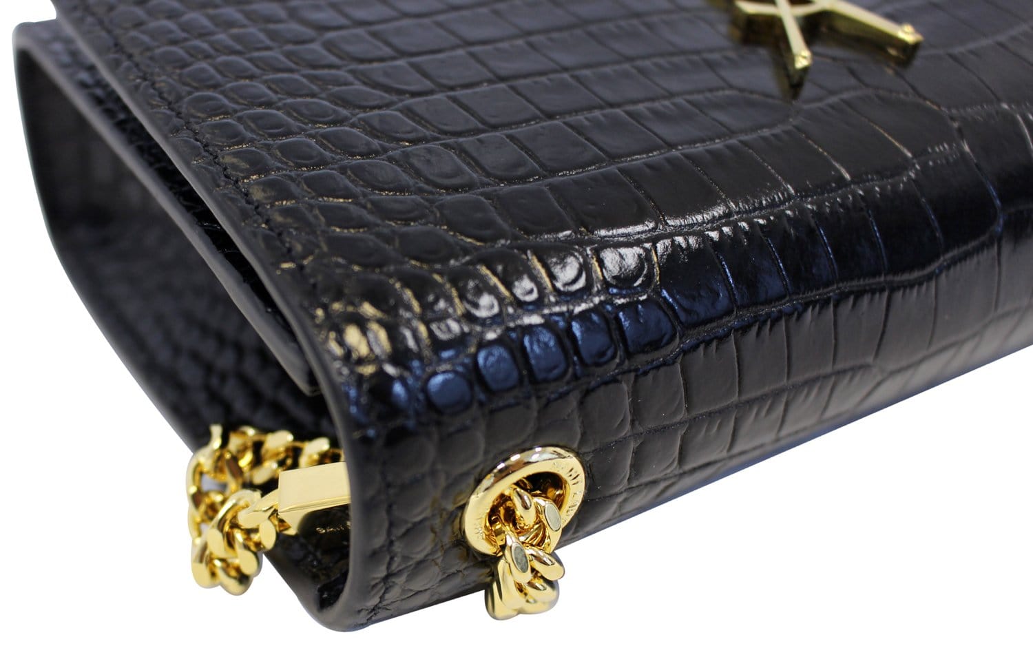 YVES SAINT LAURENT Caviar Leather Black Leather Gold Chain Clutch Crossbody Bag