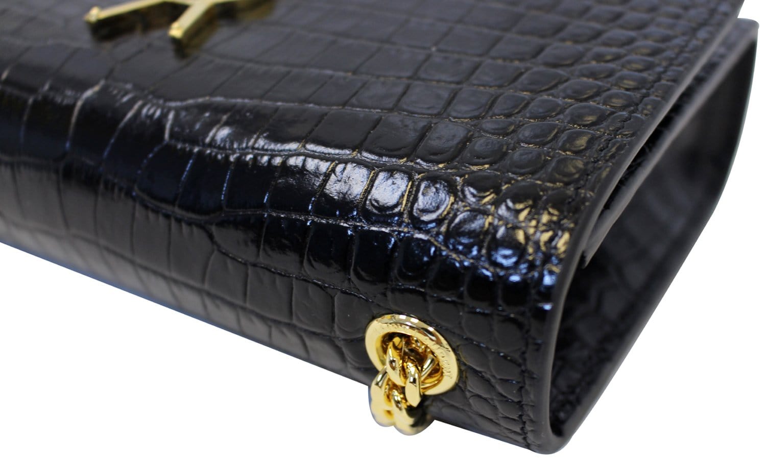 YVES SAINT LAURENT Caviar Leather Black Leather Gold Chain Clutch Crossbody Bag