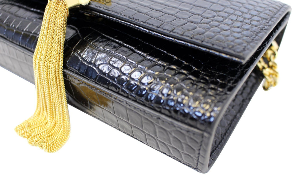 YVES SAINT LAURENT Caviar Leather Black Leather Gold Chain Clutch Crossbody Bag