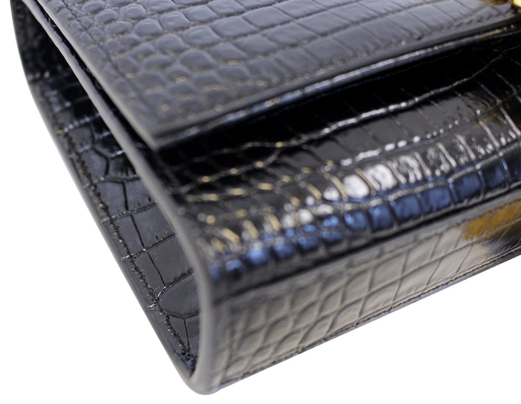 YVES SAINT LAURENT Caviar Leather Black Leather Gold Chain Clutch Crossbody Bag