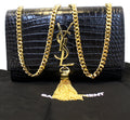 YVES SAINT LAURENT Caviar Leather Black Leather Gold Chain Clutch Crossbody Bag