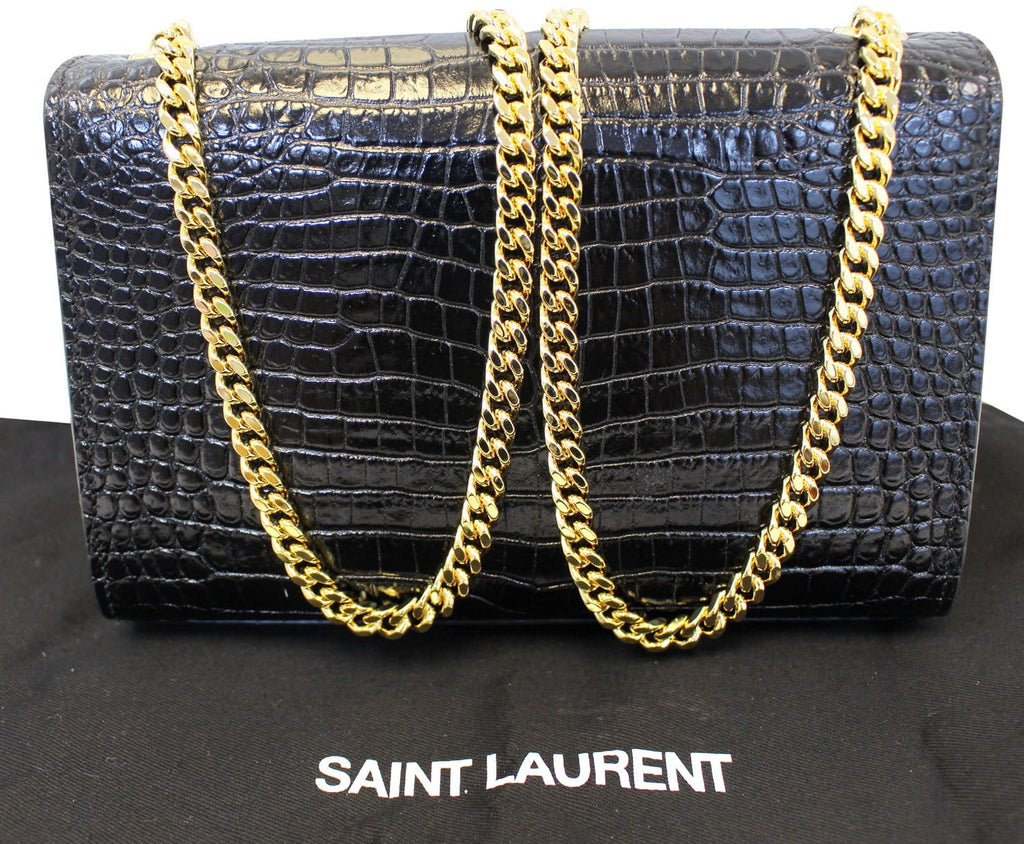 YVES SAINT LAURENT Caviar Leather Black Leather Gold Chain Clutch Crossbody Bag