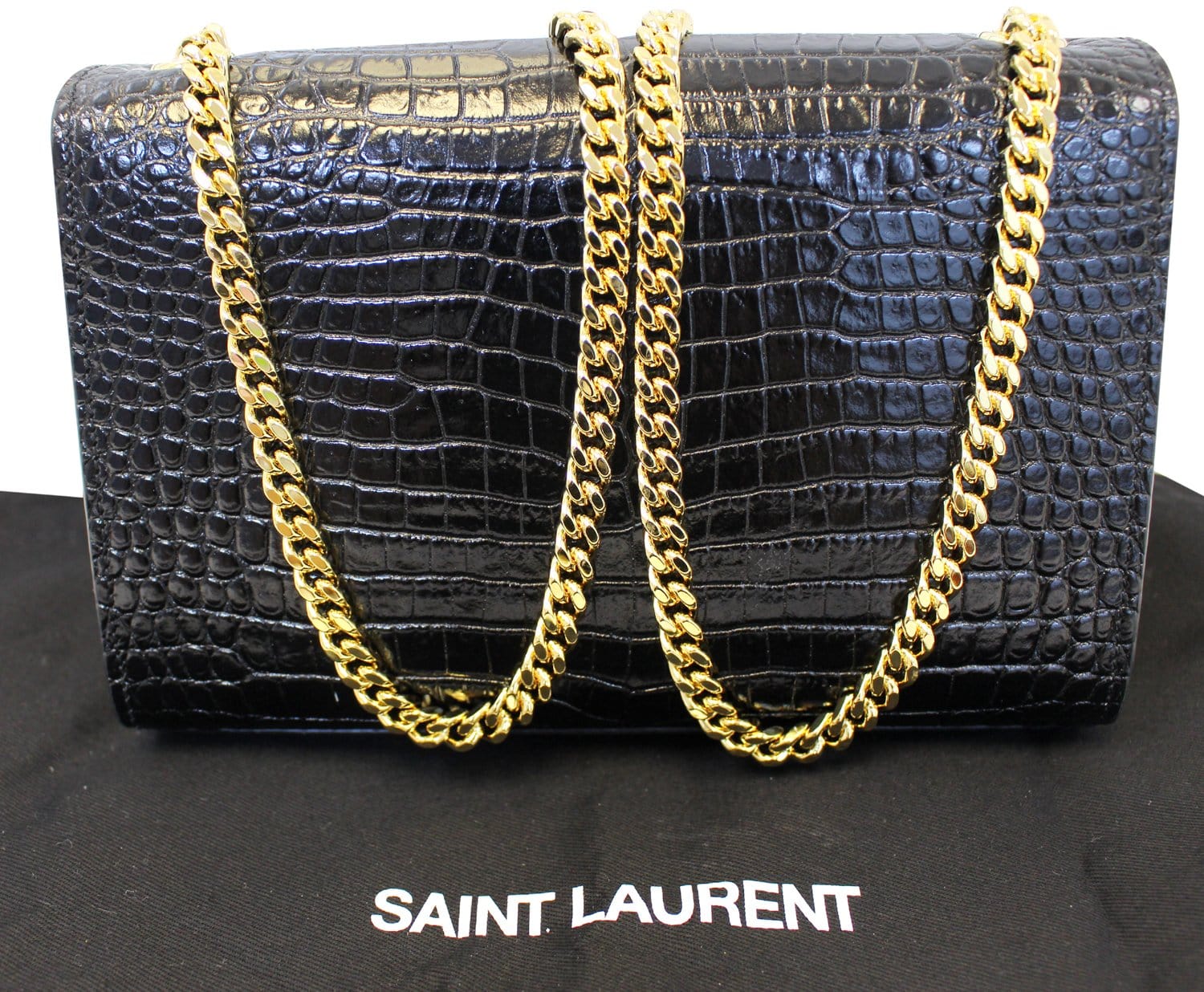 YVES SAINT LAURENT Caviar Leather Black Leather Gold Chain Clutch Crossbody Bag