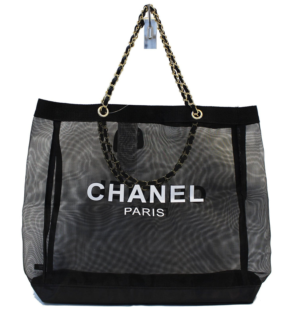 Chanel Tote Bag - Mesh Black Travel Handbag Gold Chain