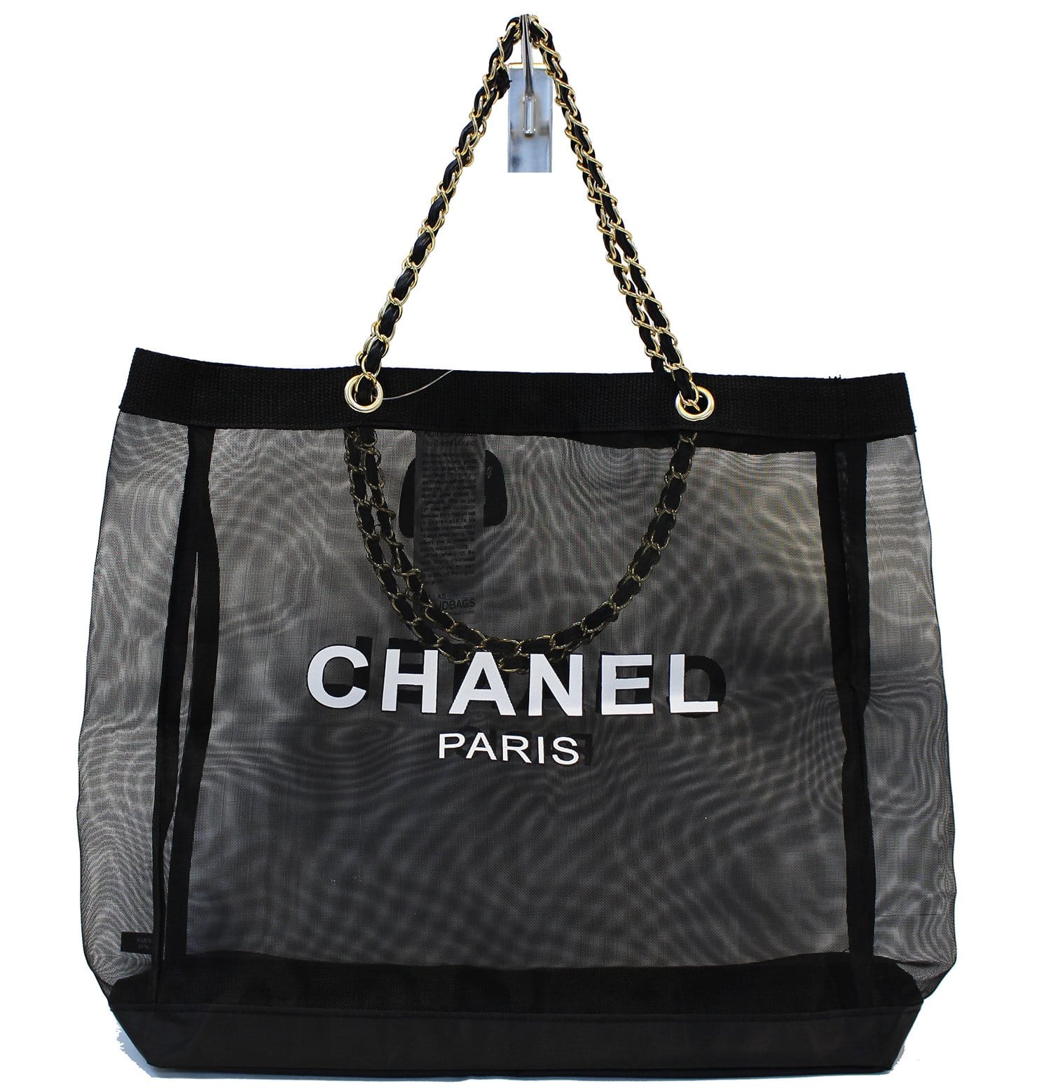 Chanel Tote Bag - Mesh Black Travel Handbag Gold Chain