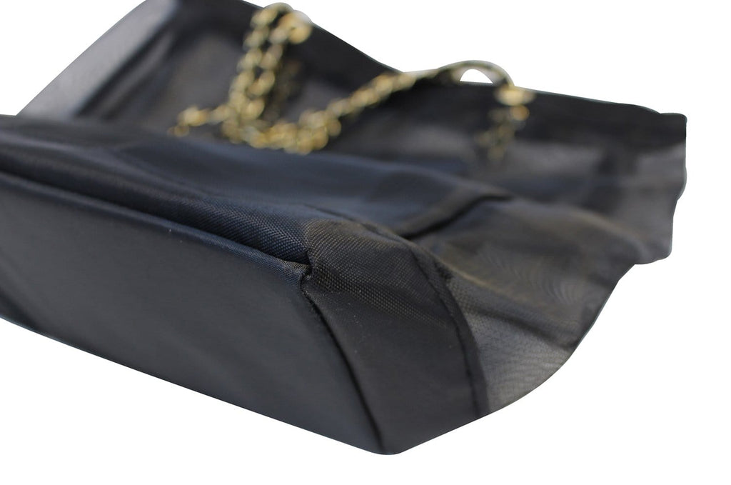 Chanel Tote Bag - Mesh Black Travel Handbag Gold Chain