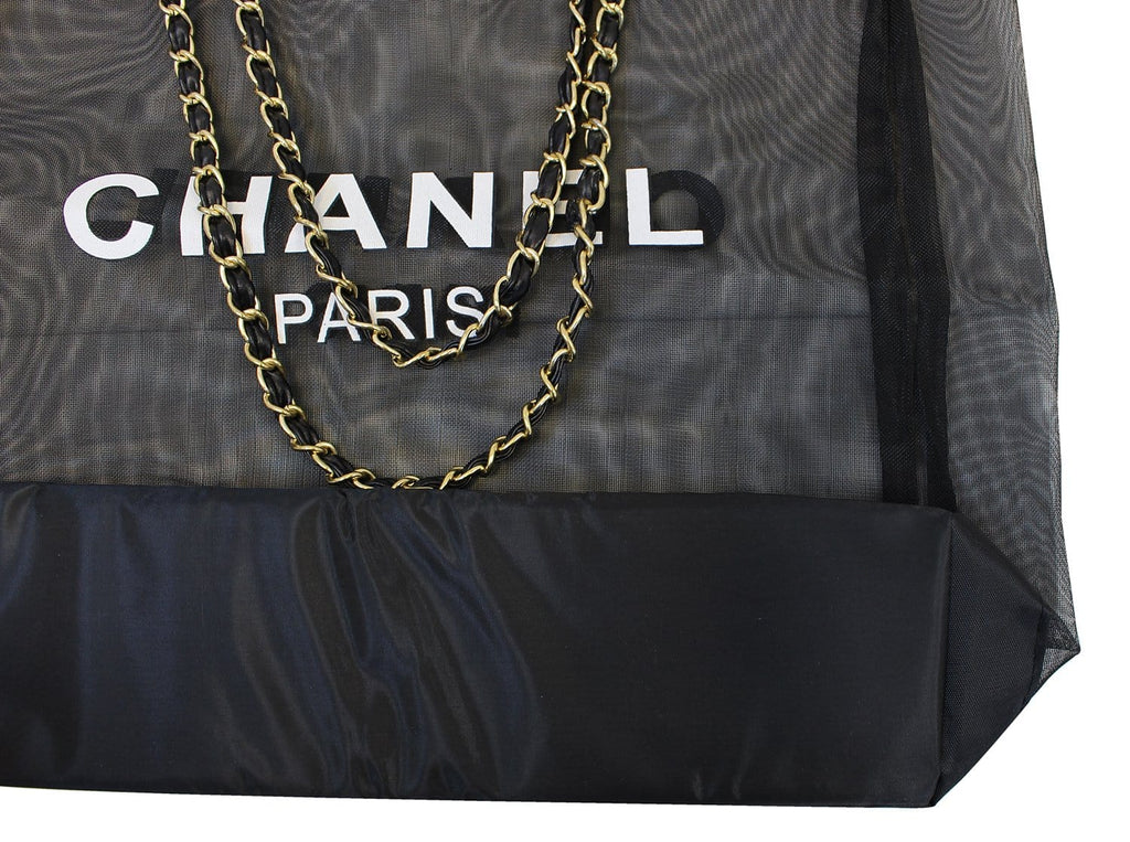 Chanel Tote Bag - Mesh Black Travel Handbag Gold Chain