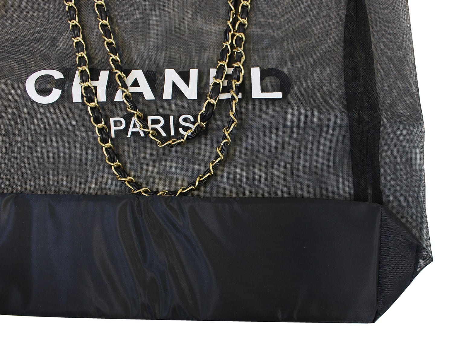 Chanel Tote Bag - Mesh Black Travel Handbag Gold Chain