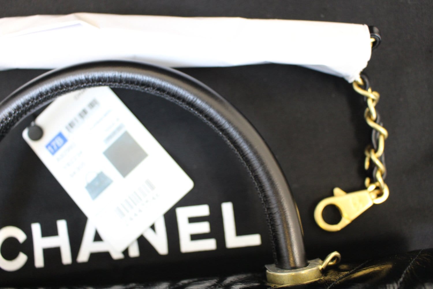 Chanel Handle Bag Black Leather Quilted  Chevron Top