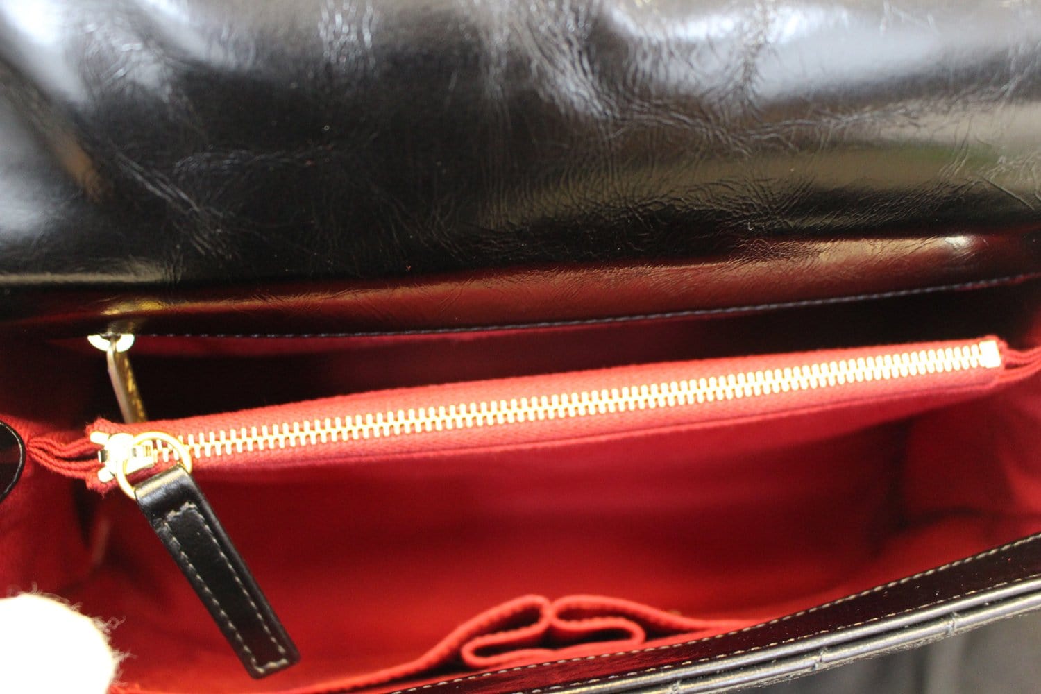 Chanel Handle Bag Black Leather Quilted  Chevron Top