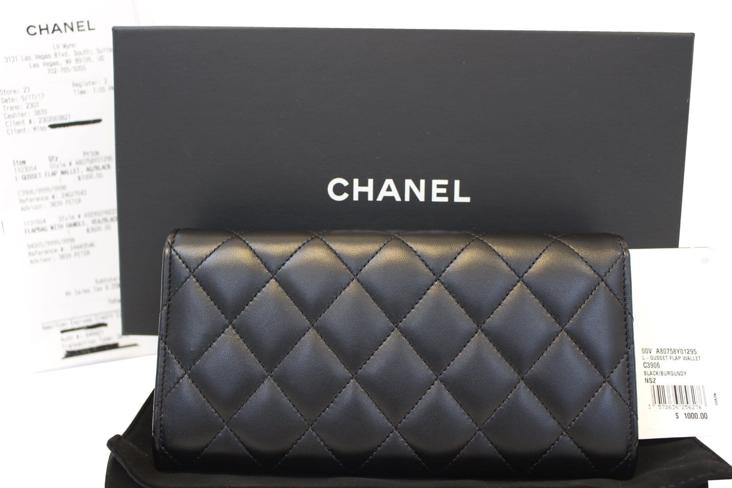 Chanel Wallet Leather Black Quilted  Long Flap