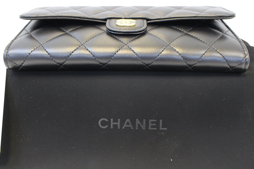 Chanel Wallet Leather Black Quilted  Long Flap