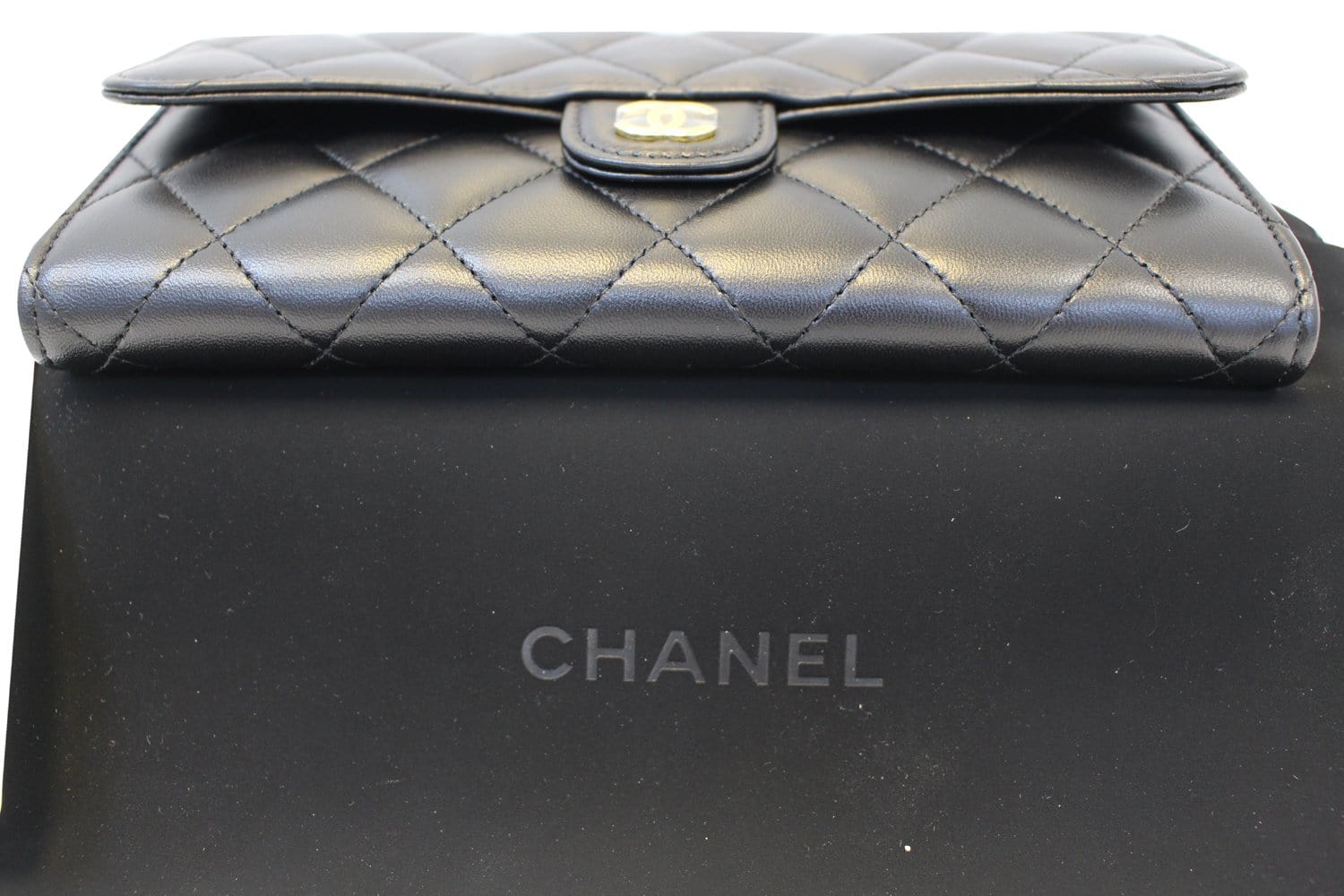 Chanel Wallet Leather Black Quilted  Long Flap