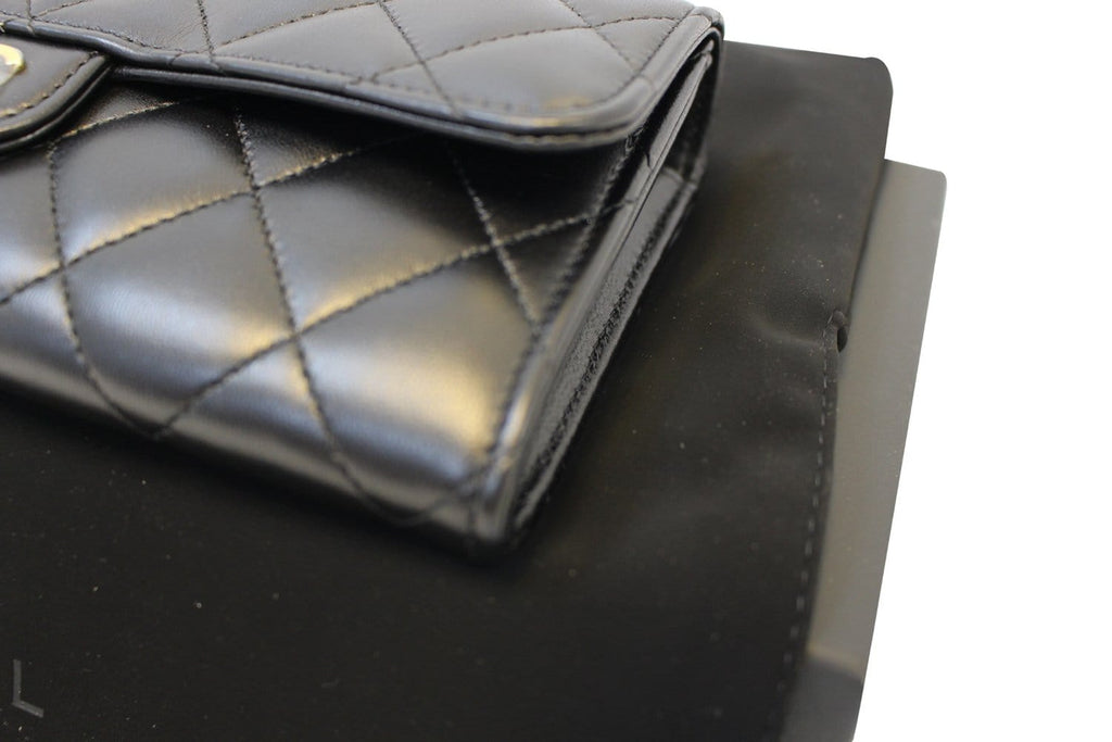 Chanel Wallet Leather Black Quilted  Long Flap