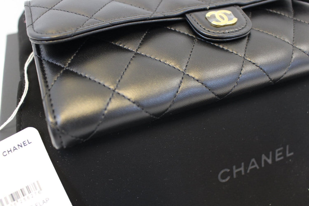 Chanel Wallet Leather Black Quilted  Long Flap
