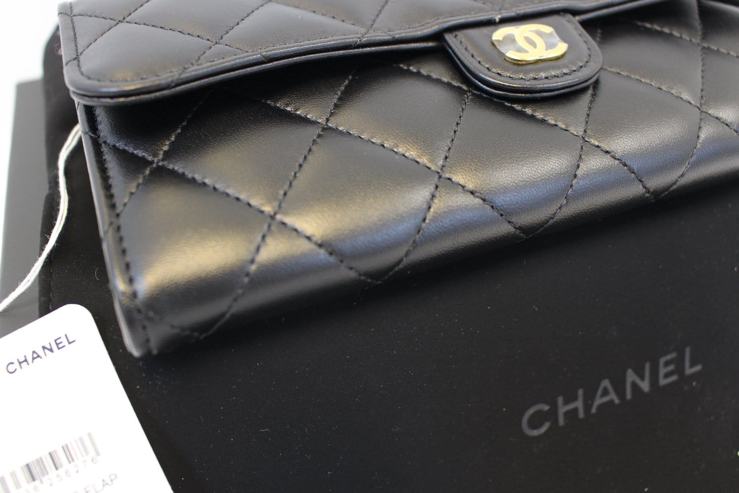Chanel Wallet Leather Black Quilted  Long Flap