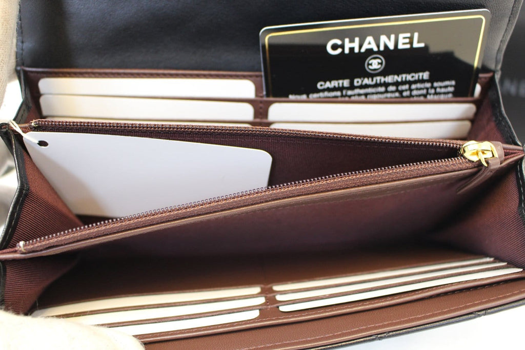Chanel Wallet Leather Black Quilted  Long Flap