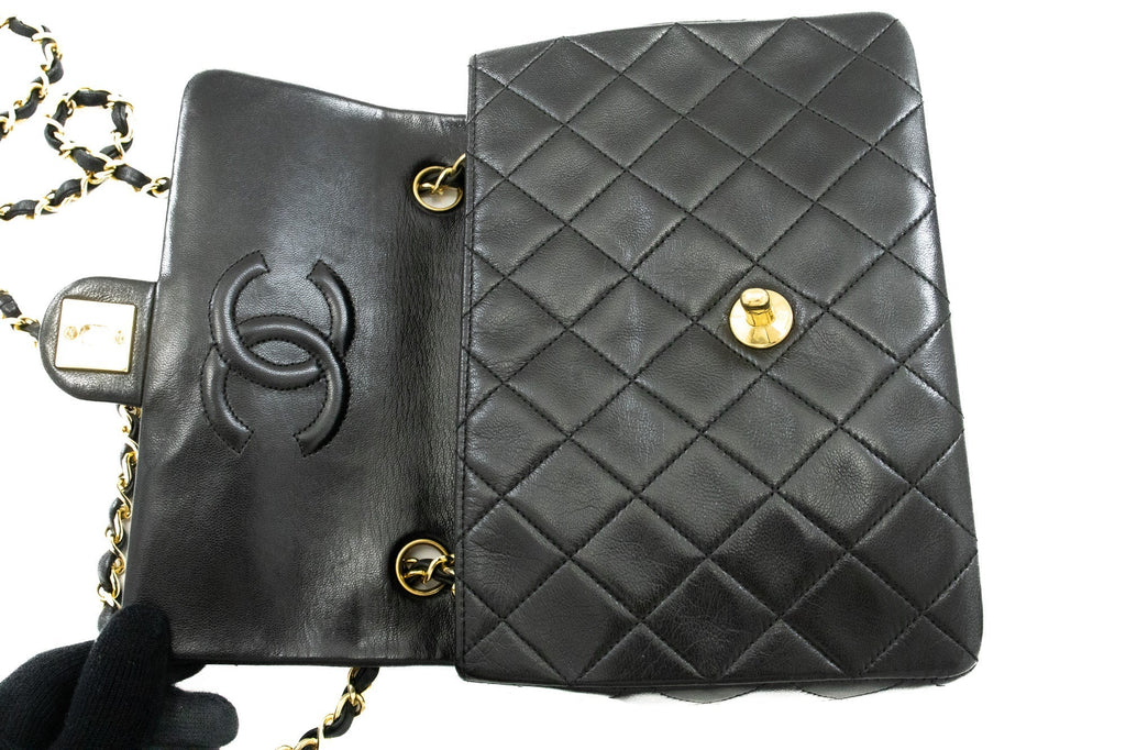CHANEL Mini Square Small Chain Shoulder Bag Crossbody Black Quilt k44