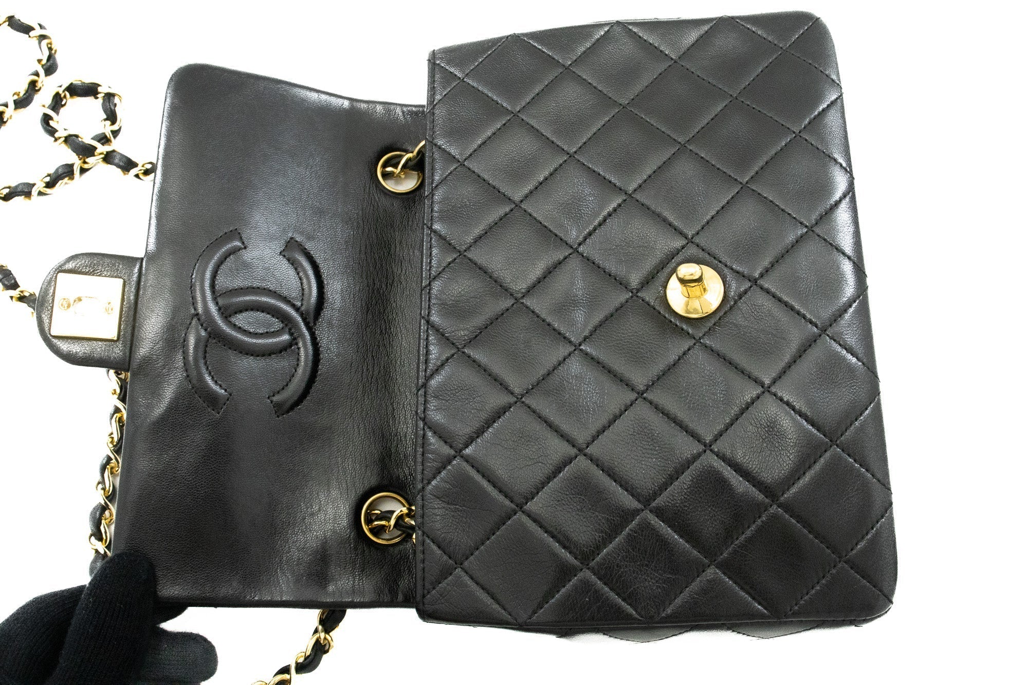 CHANEL Mini Square Small Chain Shoulder Bag Crossbody Black Quilt k44