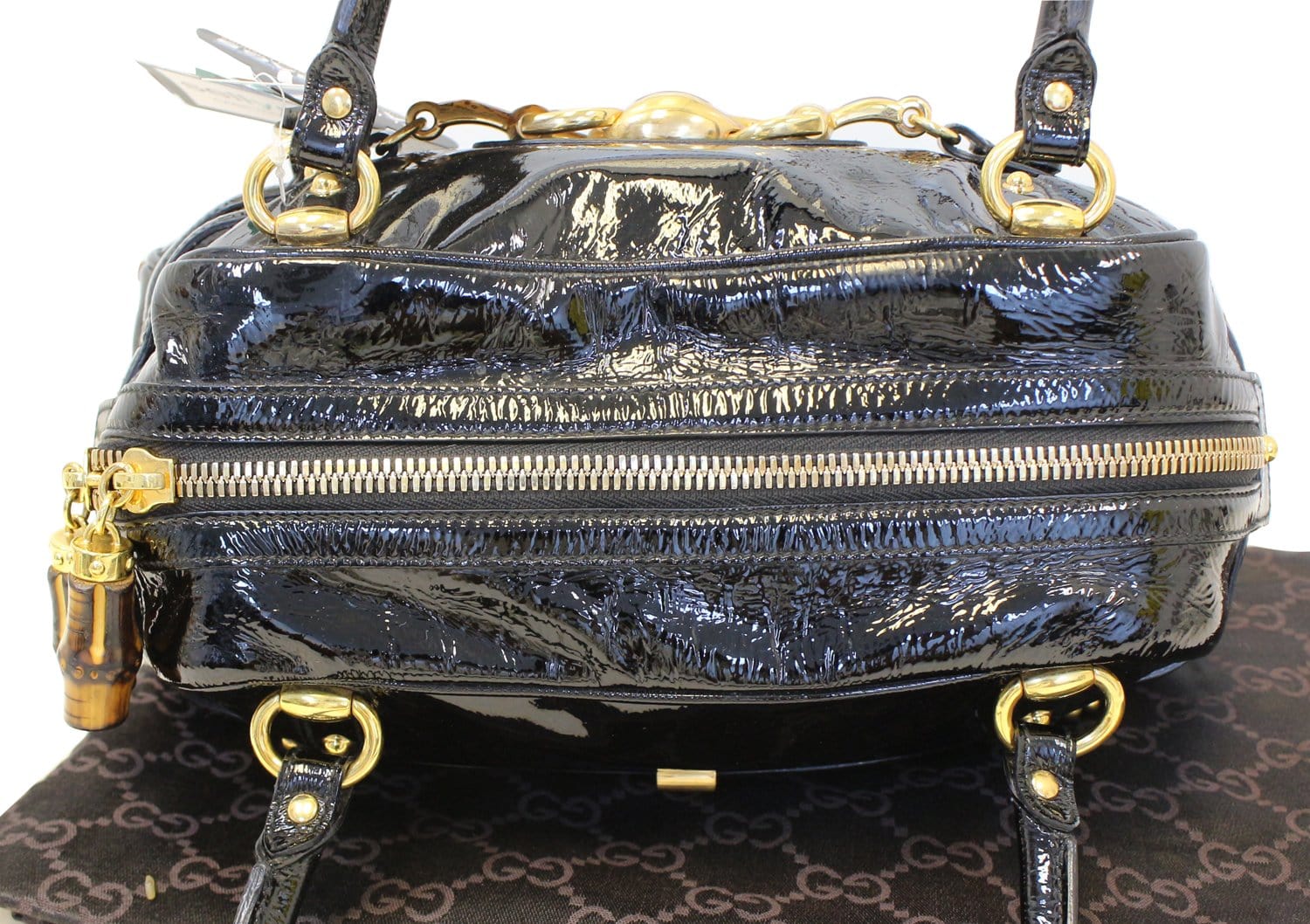 GUCCI Black Patent Leather Wave Boston Bag