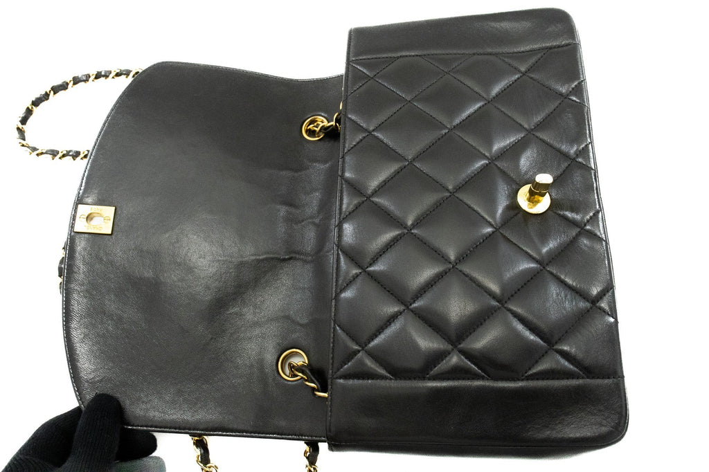 CHANEL Diana Flap Chain Shoulder Bag Black Quilted Lambskin Purse k28
