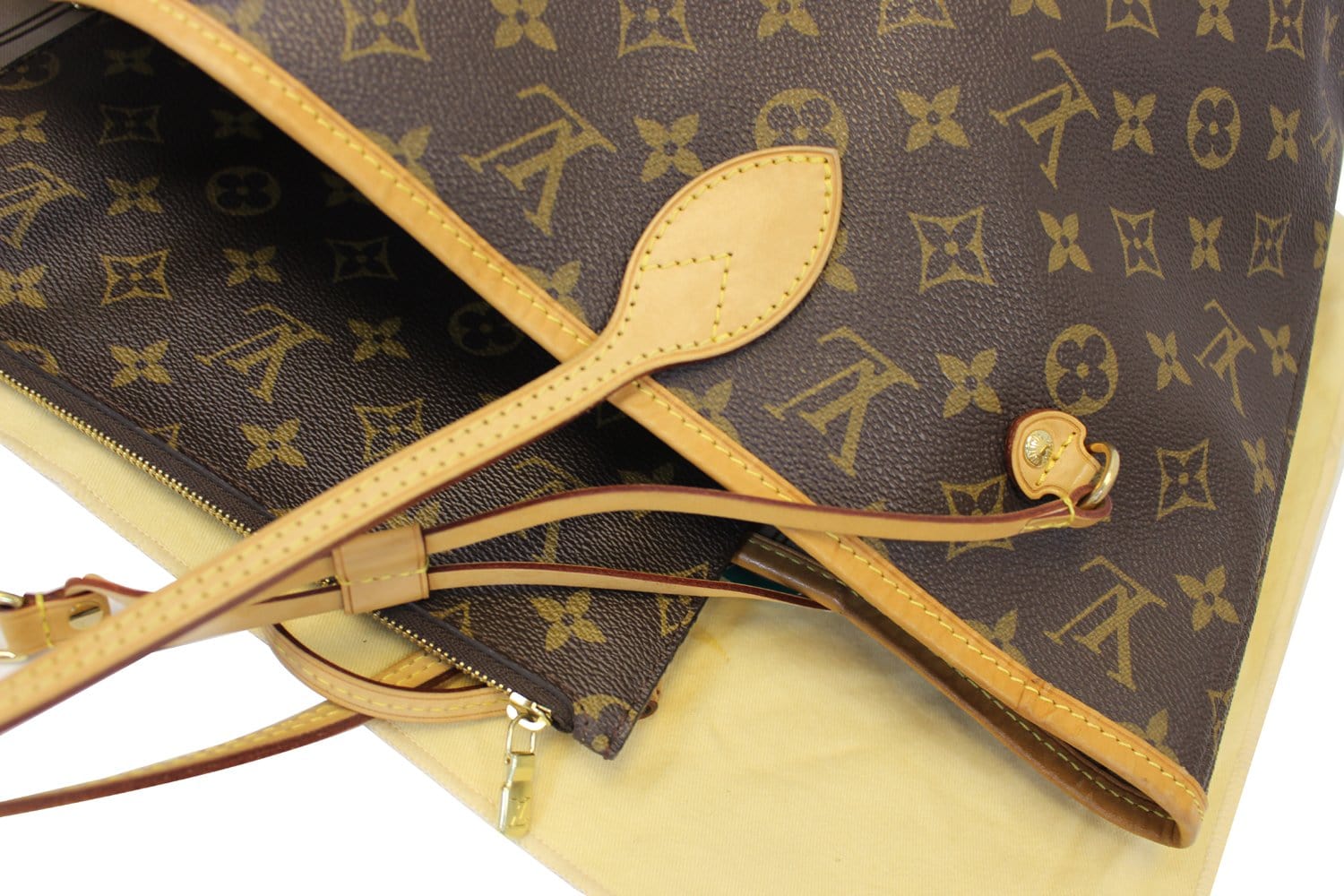 LOUIS VUITTON Neverfull MM Monogram Canvas Tote Bag Brown w/Pouch
