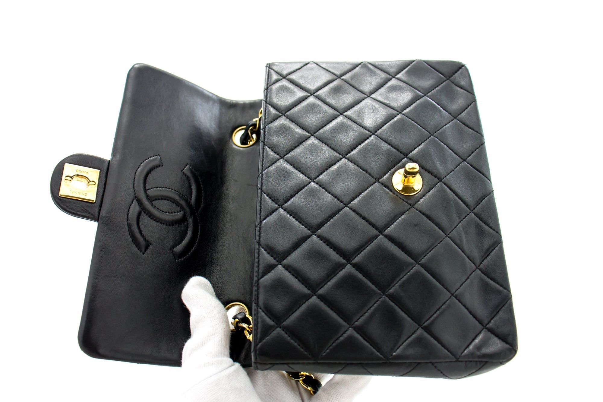 CHANEL Mini Square Small Chain Shoulder Bag Crossbody Black Quilt g90