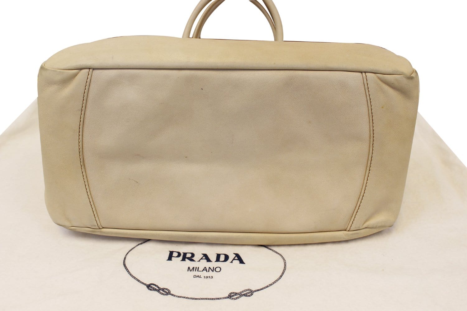 PRADA Nappa Frills Shopping Beige Leather Tote Bag - Last Call
