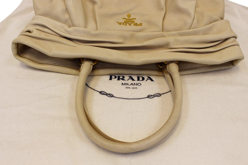 PRADA Nappa Frills Shopping Beige Leather Tote Bag - Last Call