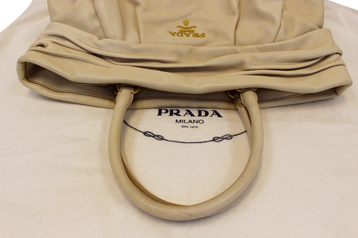 PRADA Nappa Frills Shopping Beige Leather Tote Bag - Last Call