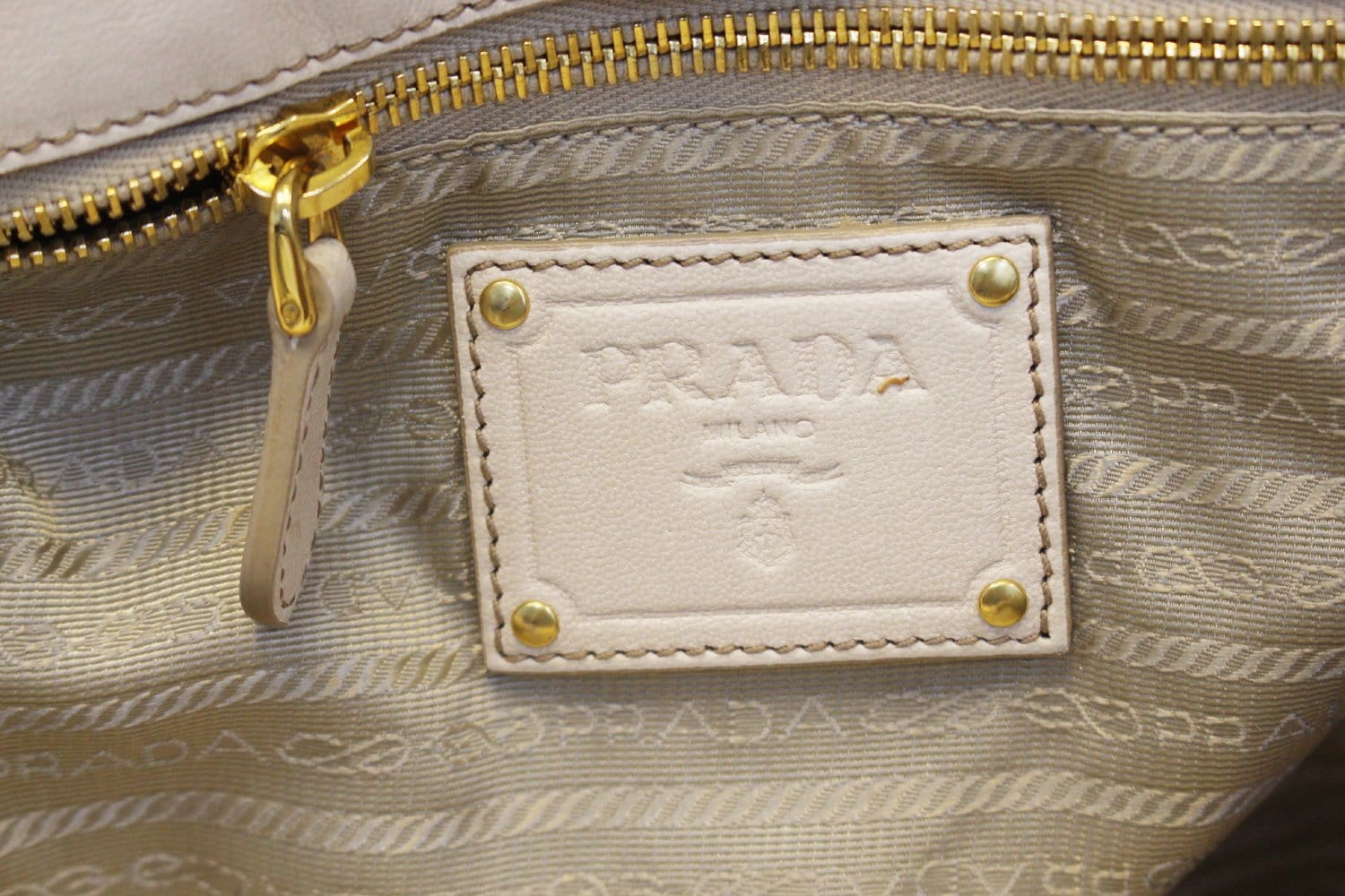 PRADA Nappa Frills Shopping Beige Leather Tote Bag - Last Call