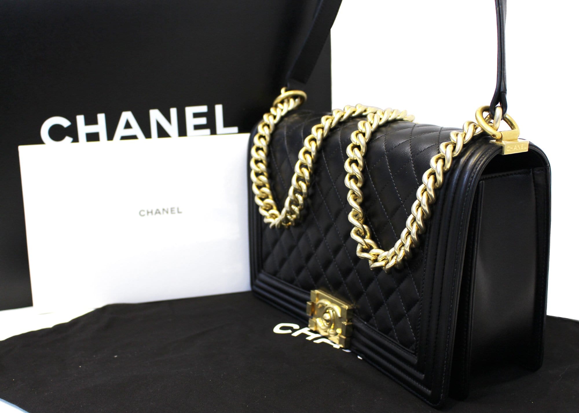 Chanel Le Boy Medium  Leather Shoulder Bag Black