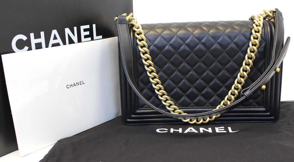 Chanel Le Boy Medium  Leather Shoulder Bag Black