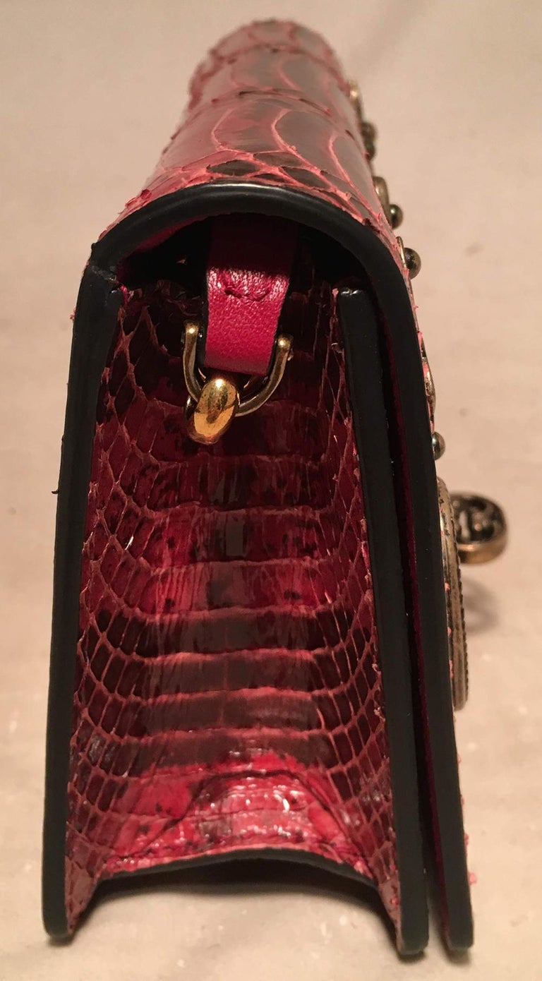Dolce and GaBurberryana Maroon Snakeskin Keyhole Clutch Bag