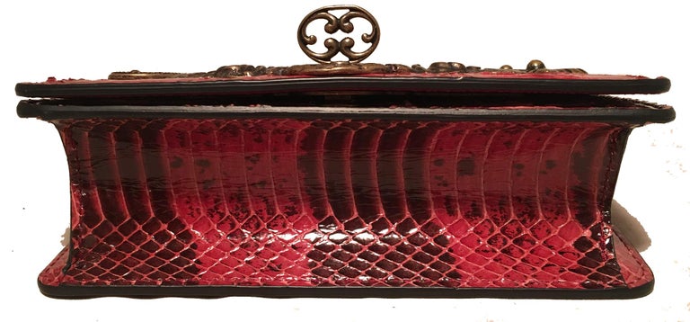 Dolce and GaBurberryana Maroon Snakeskin Keyhole Clutch Bag