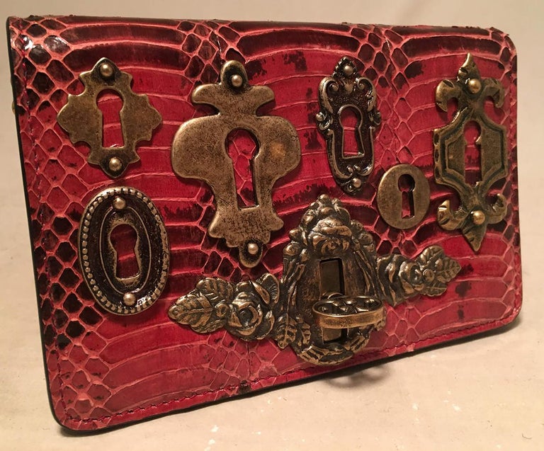 Dolce and GaBurberryana Maroon Snakeskin Keyhole Clutch Bag