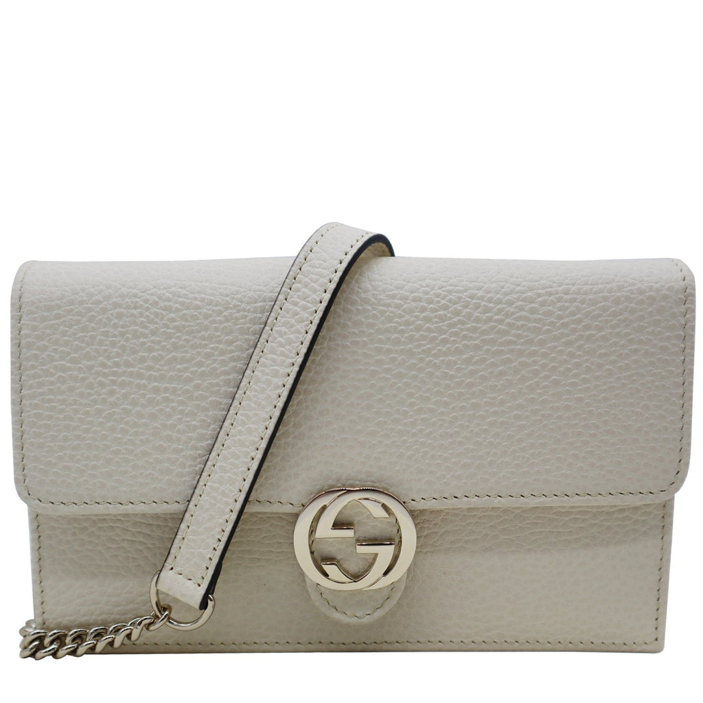 GUCCI Gucci Interlocking Pebbled Leather Crossbody Bag White 615523