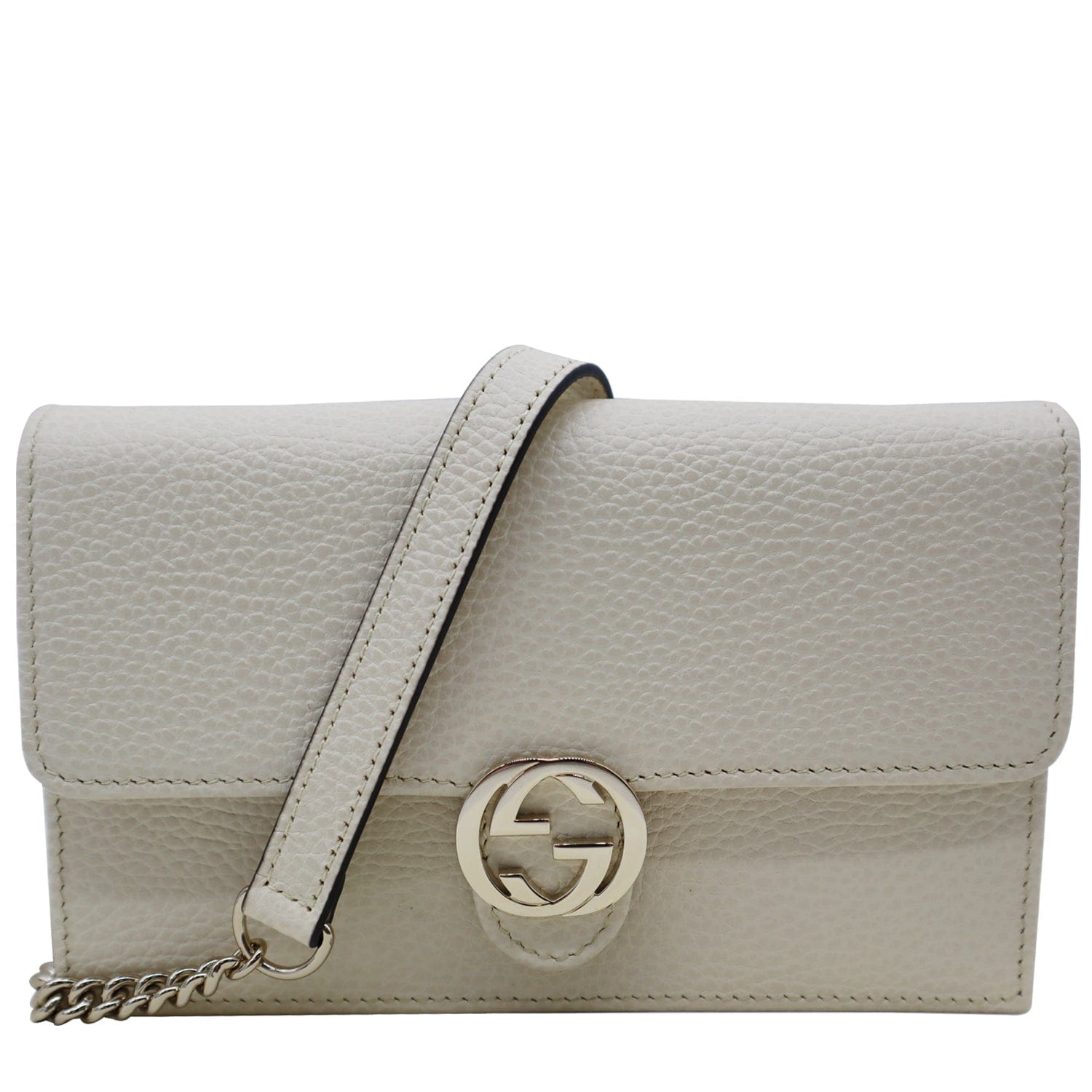 GUCCI Gucci Interlocking Pebbled Leather Crossbody Bag White 615523