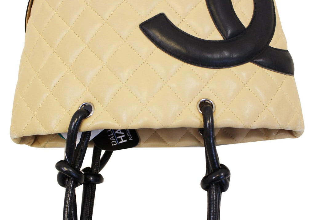Chanel Cambon Ligne Quilted Tote Beige Black - Last Call